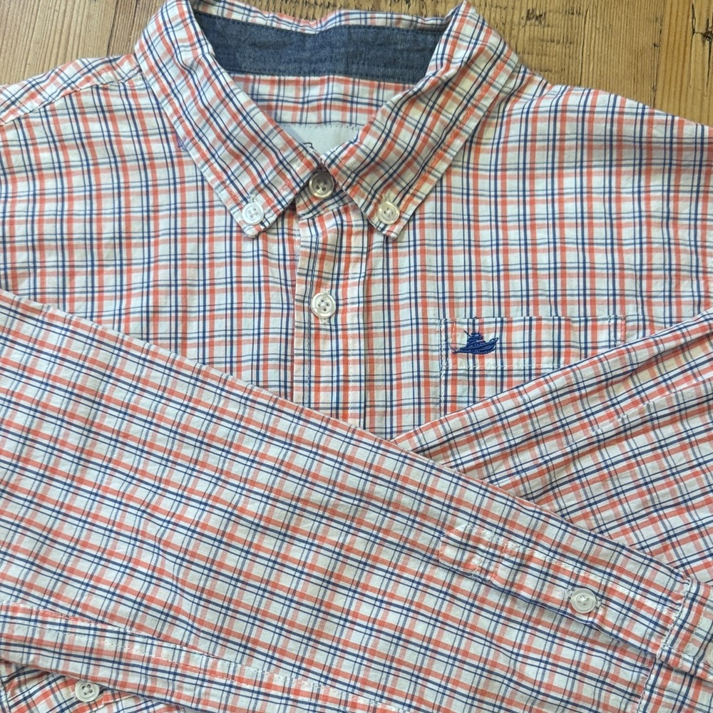 Kids Plaid Button Down Shirt - Orange and Blue